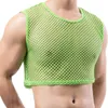 Top corto a rete trasparente da uomo Top sexy in maglia scava fuori Canotte Palestra Fitness Canottiere senza maniche T-shirt Mini gilet da discoteca 240306