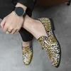 Zapatos de vestir Mocasines con estilo con estampado de leopardo para hombre Resbalón antideslizante resistente al desgaste con parte superior de cuero de PU para exteriores informales