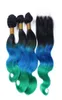 1BBlueGreen Ombre Menschliches Haar Bundles 3 Stücke Mit 44039039 Spitze Verschluss Drei Ton Teal Ombre Haar Extensions Brasilianische Bod53354796210619