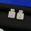 Luxury Stud Earrings Full Diamonds V Letter Brass Perfume Bottle Earring For Women Party Gift