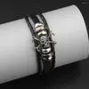 Charm Bracelets 2024 Fashion Jewelry Handmade Weave Cuff Beads Skull Bracelet Men Vintage Multilayer Leather