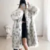 Abrigo de piel sintética para mujer, abrigo de piel de leopardo Bobcat, abrigo largo de piel de zorro con solapa joven para mujer T240306