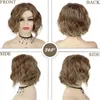 Hair Wigs Synthetic Short Bob Side Parting Wig for Women Mix Brown Curly Wave Daily Cosplay Halloween Party Mommy 240306