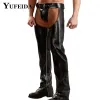 ズボンYufeida Men Sexy Leatherフェチクロットレスパンツナイトクラブステージコスプレコスチュームクラブバックレスポールダンスエキゾチックレザーパンツ