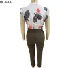 Suits HLJ&GG Elegant Lady Printing Office Clothing Casual V Neck Sleeveless Top And Pencil Pants Two Piece Sets Women OL 2pcs Outfits