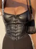 Camis Vintage PU Deri Bandaj mahsulü Üstü Yelek Kadınlar İçin Yaz Gotik Giysileri Y2K YENİ TOPS MUJER SLEAK KABLOLARI HARAJUKU G