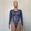 Takımlar sonbahar yeni 3d denim baskı 2 adet set seksi bodycon şefi jean baskı bodysuit üst ve düzensiz şort etekler kadın kıyafetleri
