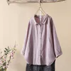 Blouses pour femmes hauts et chemises en coton et lin Style japonais blanc violet solide broderie grande taille vêtements potelés