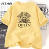 T-shirt Queen Band T Shirt Rock and Roll Graphic T Shirts Freddie Mercury Tshirt Ovesized Cotton Short Sleeve Casual Woman Clothing