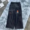 Jeans pour hommes Jnco Streetwear Y2K Hip Hop graphique surdimensionné Baggy pantalon noir Harajuku décontracté gothique pantalon large pmg5zbkl