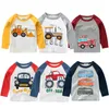 Çocuk Boys Tshirts Bebek Uzun Kollu Ekskavatör Üstleri Çocuk Bahar Pamuk Giyim 568 Yıl Çocuk Toddler T Shirt Otobüs Araba 240220