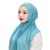 Roupas étnicas Brilhantes Chiffon Diamantes Cachecol Mulheres Moda Ruffles Pérola Frisada Xale Envoltório Muçulmano Hijab Malásia Lenço Turbante Chapéu Árabe