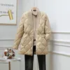 Casacos de Trench das Mulheres Chegada Outono Inverno Mulheres Jaqueta Cor Sólida V-Pescoço Slim Down Algodão Acolchoado Casaco Feminino Chic Quente Parkas Acolchoadas