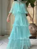 Party Dresses Charming Teal Blue Chiffon Evening High Neck 2 Pieces Beach Dress Tiered Ruffles Lady Special Occasion Prom Gowns