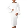 Robes décontractées Vbqbsql Femmes 2024 Mode d'hiver Solide Couleur Gaine Bell Manches Ol Robe Africaine Longue Sleve Mid