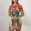 Virgin Mary Catholic Bodycon Our Lady of Guadalupe Trendy Dresses Womens Long Sleeve Print Street Style Dress Big Size 2XL