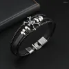 Charm Bracelets 2024 Fashion Jewelry Handmade Weave Cuff Beads Skull Bracelet Men Vintage Multilayer Leather