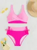 Vrouwen Badmode 2024 Sexy Roze Kruis Vrouwelijke Bikini Sets Elegante Open Rug Lace Up Vrouwen Strand Badpak Tweedelige braziliaanse