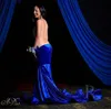 Sexy Royal Blue Mermaid Prom Dresses 2024 Velvet Backless Sleeveless Appliques Beading Birthday Party Gowns Robe De Bal