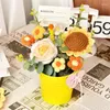 Decorative Flowers Mother's Day Artificial Flower Metal Pail Bucket Crochet Knitted Wool Sunflower Handmade Finished Bouquet