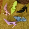Stövlar Nya varumärkes kvinnor slingback sandaler pekade tå glid på tunna höga häl damer eleganta pumpar skor sandal arbetsklänningskor
