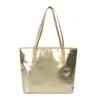 Akşam çantaları pu deri omuz çantası moda büyük kapasiteli altın gümüş tote sap