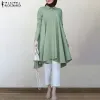 Kleding Zanzea Moslim asymmetrische shirts dames herfstblouse 2023 Casual retro Turkse lange mouwen Turkse shirts vaste islam kledinggewaad