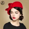 FS Elegant 100% Wool Felt Fedora White Black Ladies Red Hats Wedding Fascinators Women Bowknot Berets Caps Pillbox Hat Chapeau1222T