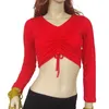 Stage Wear Wholesale Hight Quality Women Girls Practice Costume Pleated V-neck Long Sleeves Belly Dance Top