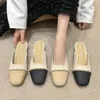 Pantoufles perlées femmes mi-talons Mules chaussures robe d'été tongs 2024 Fad Slingback sandales grosses pompes peu profondes Femme diapositives