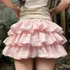 Damen-Shorts, Kawaii-Stil, japanischer Stil, Lolita-Kuchenrock, Damen, rosa Rüschen, Patchwork, geschichtet, hohe Taille, niedlicher Balletcore-Mini