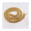 Ketten Männer Kubanische Kette Halskette Edelstahl Schmuck Hochglanzpolierte Hip Hop Curb Link Doppelte Sicherheitsverschlüsse 18 Karat gestempelt 14 mm von 18I Dhyar