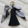 Silk Like Scarf Key Chain Faux Leather Tassels Keyring Daily Fashion Gift Pretty Handbag Charm Backpack Hanging Purse Pendant296h