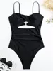 Kvinnors badkläder Solid Color One Piece 2024 Hollow Out Slim Bikini Women Sexig Suspender Backless Monokini Summer Swimsuit Bathing Suit