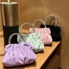 Rhinestone Portable Shoulder Bag Female Summer Ladies Party Pleated Cloud Chain Crossbody Solid Color Evening Bags 240223