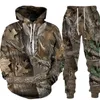 Men's Tracksuits Camouflage Wild Boar Hunting Hoodies Pants Set 3D Printed Animal Series Sportswear Two-piece Outdoor Sports Suit