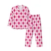 Мужская одежда для сна с геометрическим рисунком, осенний розовый принт Argyle, повседневные пижамные комплекты больших размеров, мужские пижамные комплекты с длинными рукавами, кавайный ночной узор, домашний костюм