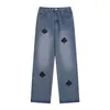 Men's light blue washed long pants, men's retro straight leg loose jeans trend