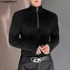 Männer T-Shirts INCERUN Hemd Einfarbig Revers Langarm Plüsch Casual Männer Kleidung Fitness 2024 Fleece Frühling Mode Camisetas S-5XL