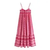 Casual Dresses Traf Pink Crochet Slip Dress Woman Cut Out Summer Long Women Rygglös Sexig Boho 2024 Ruched Holiday Beach