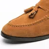 Dress Shoes Brand Design Men Suede Leather Moccasins Purple Tassel Pointed Men's Loafers Vintage Slip-on Casual Social
