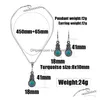 Boucles d'oreilles Collier Vintage Turquoise Pendentif Collier Dangle Boucles D'oreilles Ensemble Pour Femmes Rétro Pierre Naturelle Bijoux De Mode En Bk D Dhmch