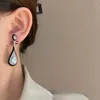 Pendientes colgantes Vintage con diamantes de imitación para mujer, gota de laúd chino negro, encanto creativo, accesorios étnicos estéticos de moda