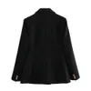 نساء أنيقة الملمس مزدوج الصدر تويد بدلة طويلة الأكمام جيب سترة الجيب العصرية شارع أعلى 240305