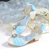 Kids Leather Shoes for Girls Knot Banquet Party Children High Heel Shoe for Kids Girls Sandals Student Crystal Princess Shoes 240220