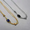Modna i unikalna miedziana platowana 18-karatowa złota dwukrotnie warstwy łańcuch obojczyka inkrustowany z Lapis Lazuli Black Agat Naszyjnik dla kobiet Bezpłatna wysyłka