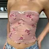 Gaono Retro Y2K Grunge Tops cortos sin espalda Fairycore Floral Tube Tops Chaleco Dulce Lindo Encaje Transparente Camisola sin tirantes Vintage 240229