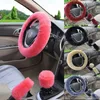 Steering Wheel Covers 3Pcs Soft Plush Spring Cover Kit Stop Lever Hand Brake Wool Winter Warm Car Assessoires Interior For Women