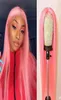 Розовый парик Цветные человеческие волосы Парики Бразильский прямой 13x4 Парик фронта шнурка 826 дюймов Предварительно выщипанный парик шнурка Ombre Remy 150209r62636849085656