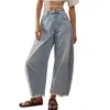 Womens Jeans Women Spring Summer Loose Tassels Midi Waist Baggy Wide Leg Vintage Boyfriend Tapered Washed Denim Pants